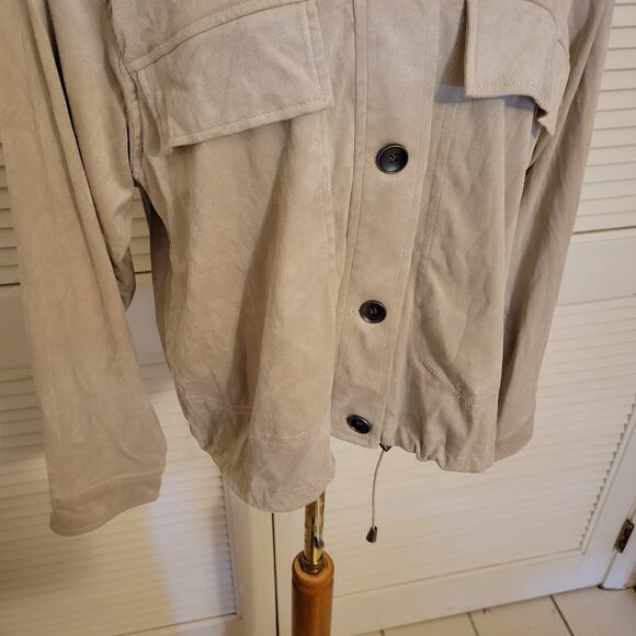 Max Studio London Beige Cropped Button Front Drawstring Sweater Medium - Picture 4 of 8